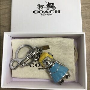 Coach Disney Cinderella Bear Key Chain Bag Charm w/Logo, Silver Blue Yellow